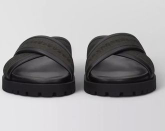 Off-white fabric cross strap sandals