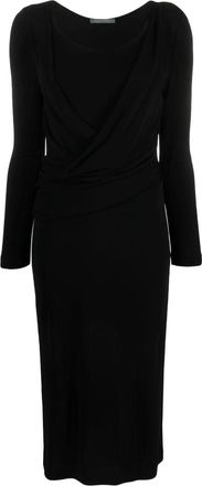Alberta Ferretti round-neck draped midi dress - women - Viscose - 38 - Black