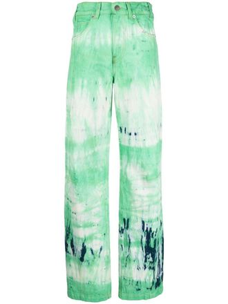 Darkpark Jeans a gamba ampia con fantasia tie-dye - Verde