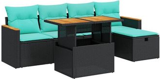 vidaXL Set Sof&aacute;s Jard&iacute;n Y Cojines 6 Pzas Rat&aacute;n Sint&eacute;tico Acacia Negro Vidaxl