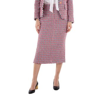 Thom Browne Ladies Check Summer Tweed Fray Maxi Low Rise Pencil Skirt, Brand Size 40 (US Size 4)