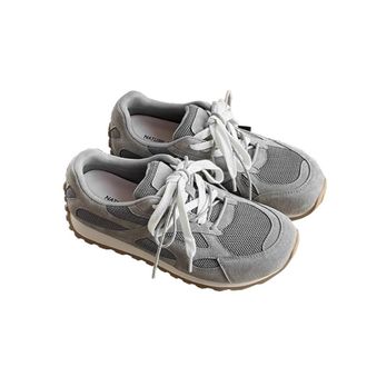 Generic Women Genuine Leather Double lace Shoes with mesh mesh Casual and Versatile Thick Sole Breathable and Non Slip Sports Shoes (Grey,6.5)