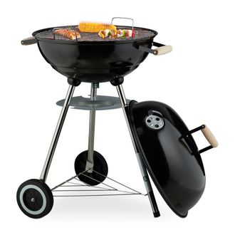 Relaxdays Relaxdays - Barbacoa Carb&oacute;n, 44 Cm &Oslash;, Bbq Exterior, Parrilla Para Brasas Con Ruedas Y Soporte, Recoge Cenizas, Negro