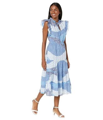 Steve Madden BB Dakota by Steve Madden Zappos Print Lab Dress Womens Large Petite Blue KHD333