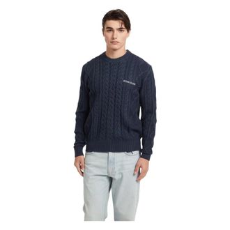 Guess Round-neck Knitwear, male, Blue, Size: S Stylish Hoodies for Men