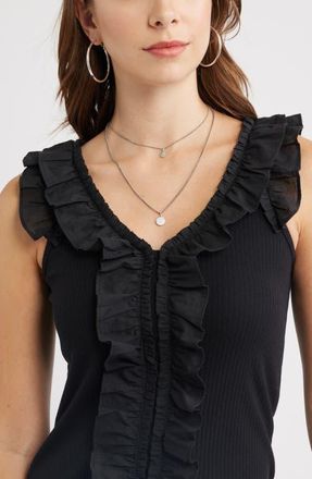 Treasure & Bond Ruffle Trim Cotton Blend Tank in Black at Nordstrom, Size Xx-Small