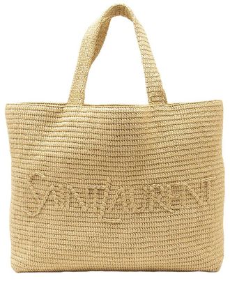 Saint Laurent Beige Raffia Logo Tote (Authentic Pre-Loved)