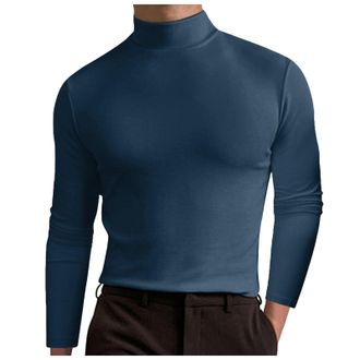 Generic Men Turtleneck Shirts Long Sleeved T Shirts Solid Color Tops Men Casual Sports T-Shirt Activewear Shirts (Navy, XXL)