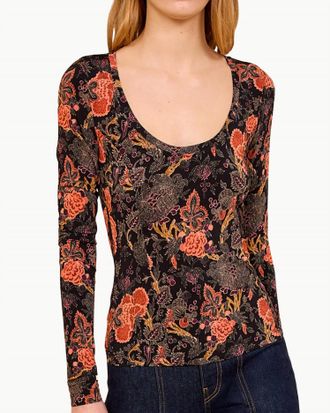 Ulla Johnson Aris Jersey Long Sleeve U-Neck Top In Night Lily