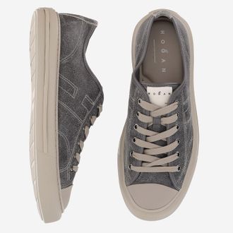 Hogan Mens Sneakers Rebel Dark Grey Suede Leather Trainers