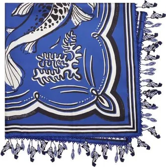 Tory Burch Fish Silk Square Scarf in Fish Silk Square Blue at Nordstrom