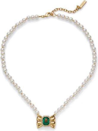 Kurt Geiger Bow Pendant Necklace in Gold/Pearl at Nordstrom