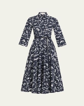 Michael Kors Belted Floral-Print Cotton Midi Shirtdress