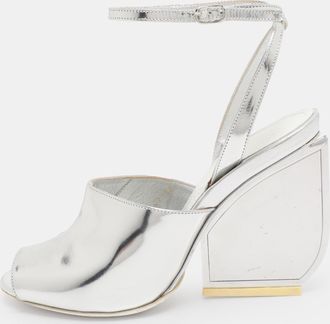 Maison Margiela Maison Martin Margiela Silver Patent Leather Mirror Heel Ankle Strap Sandals