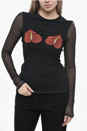Loewe Mesh Long-Sleeve Top ANTHURIUM size S