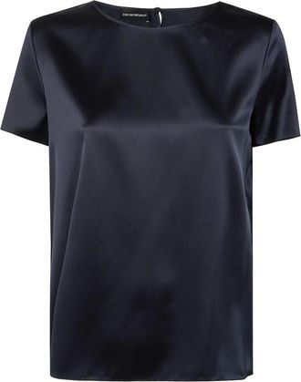 Emporio Armani Satijnen T-shirt - Dames - T-shirts - Blauw - M - Satijn - Tops