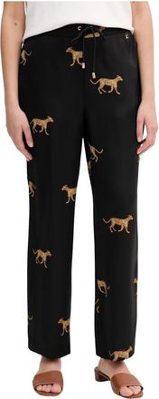 Lola Casademunt Satijnen Jogger met Luipaardprint - Dames - Straight fit broeken - Zwart - XS - Satijn - Broeken