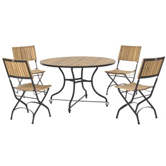 Beliani Conjunto De Comedor De Exterior 4 Sillas Mesa De Madera De Acacia Con Estructura Plegable De Acero Marr&oacute;n Claro Lascari