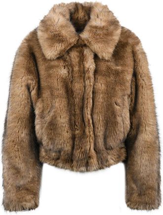 Stand Studio Grey Cropped Faux Fur Polyester Jacket