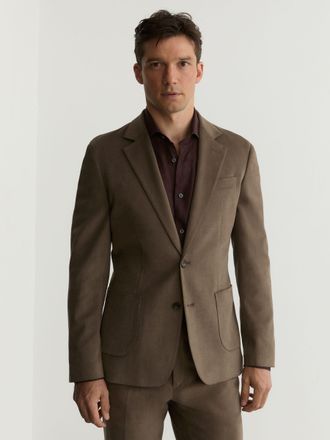 Reiss Taupe Brown Brushed Twill Single-breasted Blazer Tailored-fit, 40