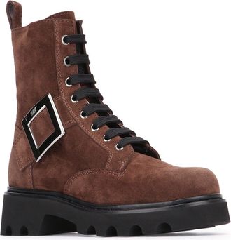 Roger Vivier Womens Viv Rangers Boot Brown Suede