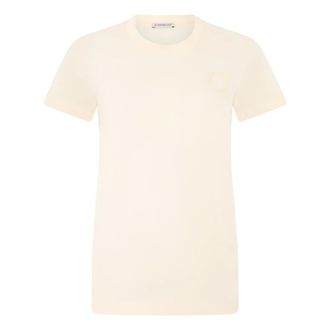 Moncler T-Shirts, female, Beige, Size: XS Cotton T-shirt with embroidery