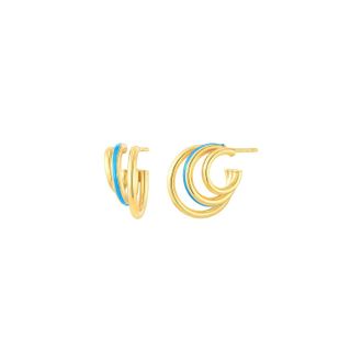 Gold & Honey Womens Enamel Triple Hoop Earrings In Turquoise