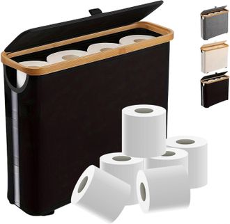 OEM Portarrollos De Papel Higi&eacute;nico Para 12 Rollos, Cesta Delgada Con Tapa, Ideal Para El Ba&ntilde;o, Fabricada En Lona Resistente Tipo Lino, Con Patas De Goma,