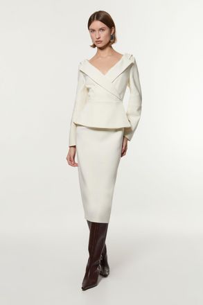 Karen Millen Womens Compact Stretch Tailored Assymetric Peplum Pencil Midiaxi Dress - White - Size 10 UK