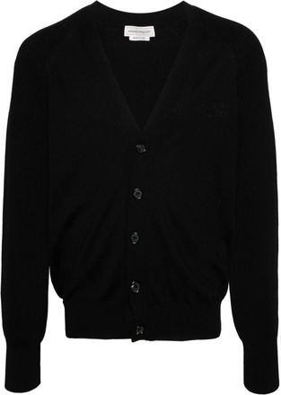 Alexander McQueen embroidered-logo knitted cardigan - men - Wool - L - Black