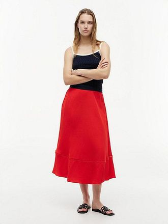 Tommy Hilfiger Logo Flare Midi Skirt With Linen