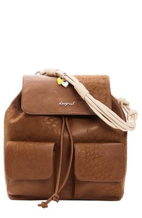 Desigual Mini Floral Embroidered Convertible Backpack in Camel at Nordstrom