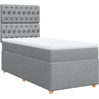 vidaXL Cama Box Spring Con Colch&oacute;n Tela Gris Claro 100x200 Cm Vidaxl