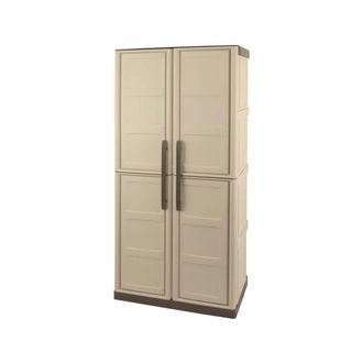 Dmora Armario Para Exteriores O Exteriores Multiusos, 3 Puertas M&oacute;viles Y 3 Estantes De Polipropileno, 100% Made In Italy, 70x39h165 Cm, Color Beige - Dmora