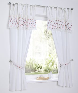 Kutti Heimtextilien Vorhang »Lavie« Bindebänder 1 Stk. tlg. Kurzgardine mit Raffhalter, Baumwolle, blickdicht, Rosen, Spitze