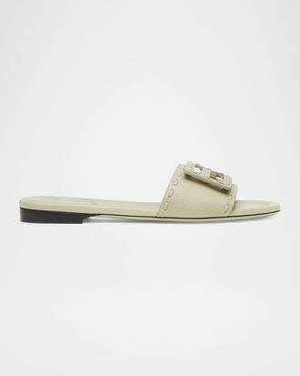 Fendi Baguette FF Leather Buckle Flat Slide Sandals