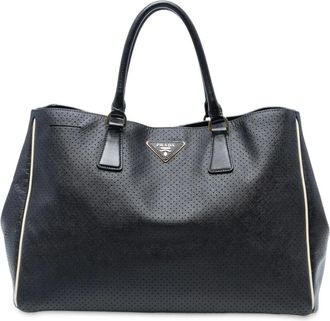 Prada Pre-owned Tote Bags, female, Black, Size: ONE SIZE Pre-owned Perforated Leather Tote Bag