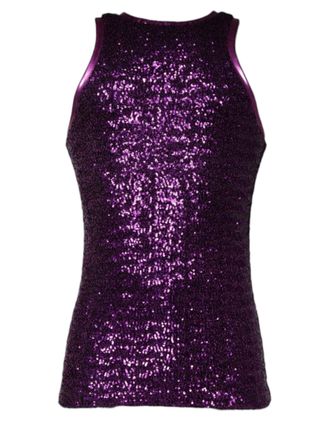 Dolce & Gabbana Mens Purple Sequin Round Neck Sleeveless T-Shirt Nylon Elastane