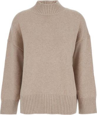 Plaîn Beige Turtleneck Sweater With Dropped Shoulder In Cashmere Woman