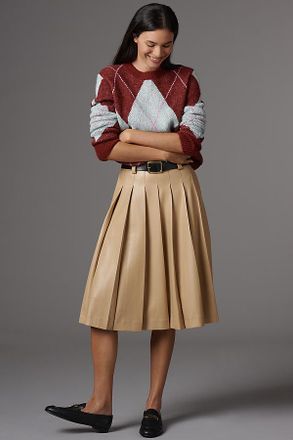 English Factory Faux Leather Pleated Midi Skirt