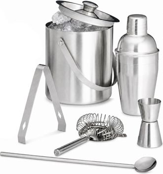 Relaxdays Juego De 7 Piezas Para C&oacute;cteles, Para Bartenders Aficionados, Coctelera, Pinzas Para Hielo, Colador, Medidor, Cubitera
