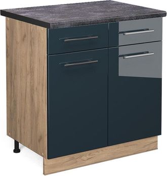 Vicco Mueble Bajo De Cocina Fame-line, Azul Oscuro Alto Brillo, 80 Cm, Et Antracita
