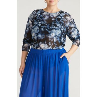 Universal Standard Thames Fog Sheer Mesh Top in Tumbling Bouquet Pri at Nordstrom, Size Xxx-Large