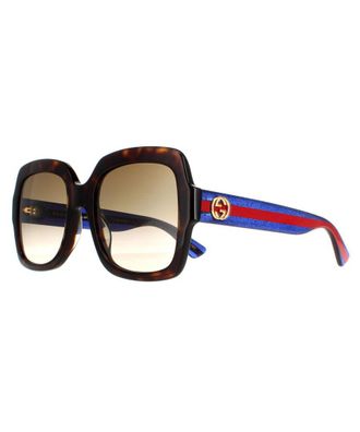 Gucci Square Womens Havana Glitter Blue and Red Brown Gradient GG0036SN - One Size