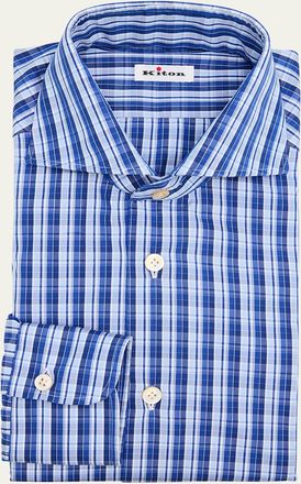 Kiton Mens Cotton Multi-Check Classic Fit Dress Shirt