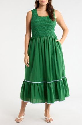 Sugarlips Jessy Smocked Sleeveless Midi Dress in Emerald at Nordstrom, Size 3X