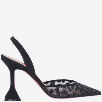 Amina Muaddi Holli mesh slingbacks met dierenprint