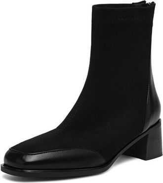 Generic Womens Retro Square Toe Faux Suede And Faux Leather Ankle Boots With Medium Block Heels Side Zipper Comfortable Non Slip Wear Resistant For Daily Offi