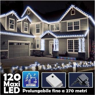 Trade Shop Trade Shop Traesio - Catena Luminosa Natalizia 100led Bianco Freddo Con Flash 9mt Esterno Prolungabil