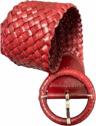 Dragon Diffusion Womens Wrapped Leather Circle Buckle Belt In Bordo